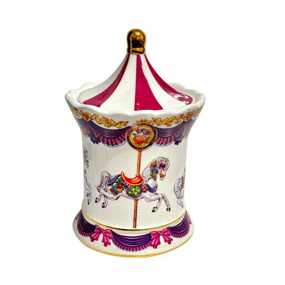 Vintage Teleflora Carousel Horse Ceramic Jar Music Box - Picture 4 of 8